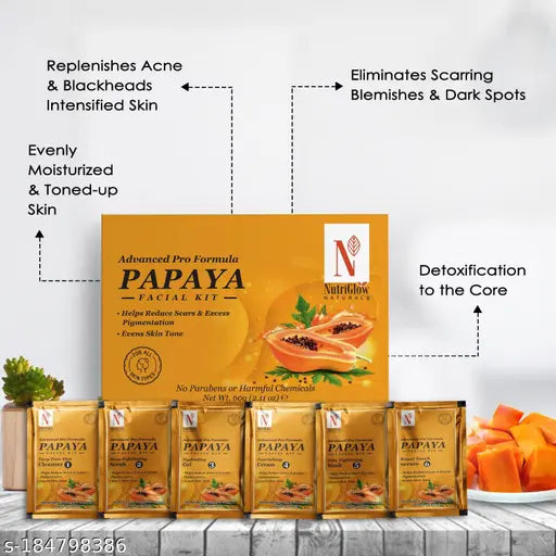 NutriGlow NATURAL'S Combo Pack of 5 Diamond Radiance, Skin Whitening, Gold Kesar, Papaya, Wine Facial Kit for Skin Cell Repair Reduce Spotless Face (60gm Each)