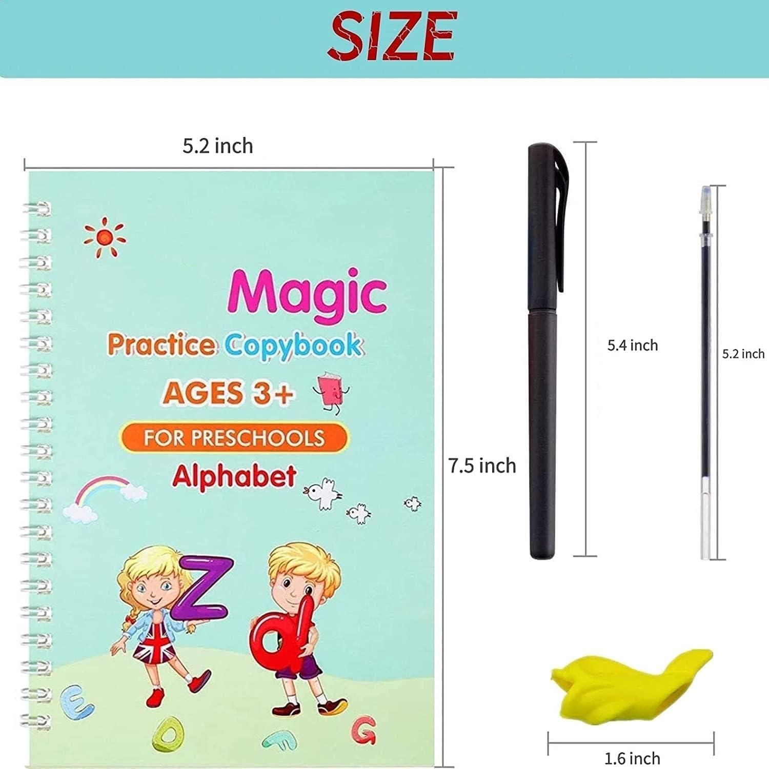 Number Tracing Magic Practice Copybook for Preschoolers with Pen, Magic Copybook Set Practical Reusable Writing Tool Simple Hand Lettering (Set of 4 Books + 10 Refill + 1 Pan)