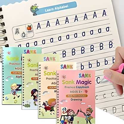 Number Tracing Magic Practice Copybook for Preschoolers with Pen, Magic Copybook Set Practical Reusable Writing Tool Simple Hand Lettering (Set of 4 Books + 10 Refill + 1 Pan)