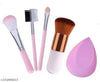 3 Pcs Mini Makeup Brush (Multicolor) With Mini Face Powder Brush (Multicolor) With Puff Blander