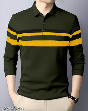 GESPO Men's Horizontal Stripes Polo Mustard Tshirts