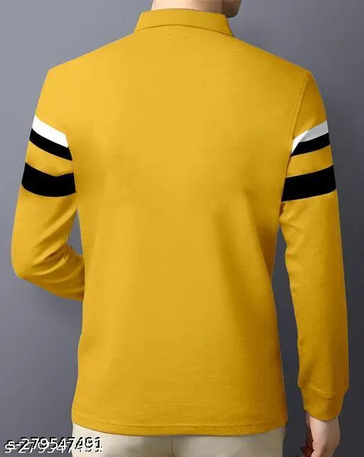 GESPO Men's Horizontal Stripes Polo Mustard Tshirts