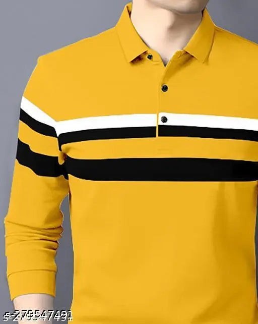 GESPO Men's Horizontal Stripes Polo Mustard Tshirts